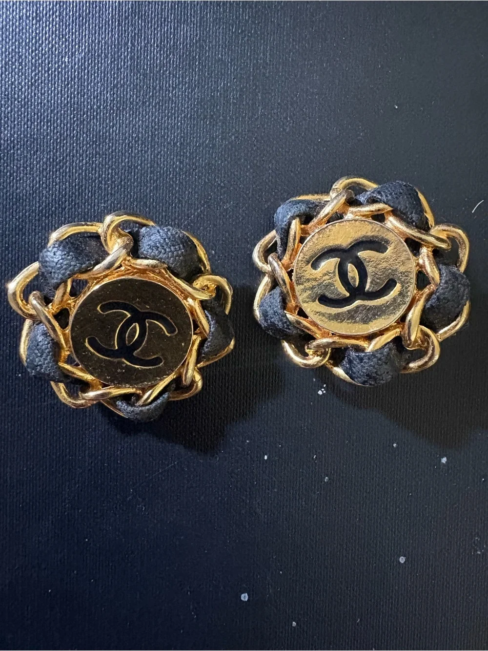 CHANEL Gold and Black CC Logo Chain-Trim Clip-On Earrings